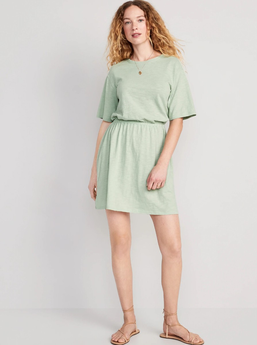 slub knit mini dress Old Navy Women's Waist-Defined Slub-Knit Aloe Vera Size XS Topshop