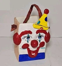 Ceramic "Brown Paper Bag" Clown Face Red Nose Hat 5.5”T Rare Vintage 1980s