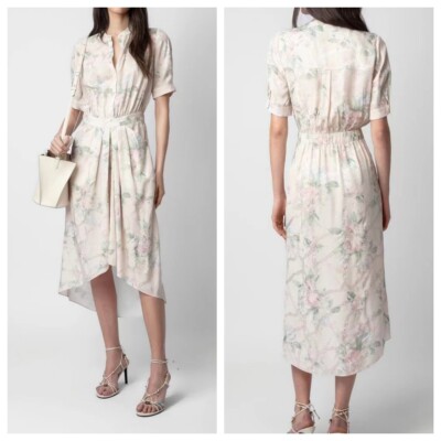 Women Zadig & Voltaire V-neck Jacquard Silk French Chic Dress Shirt Straps XS-L