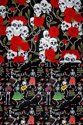 Skull Totenkopf Rosen Musik Mexiko Baumwolle Meterware Baumwollstoff Webware