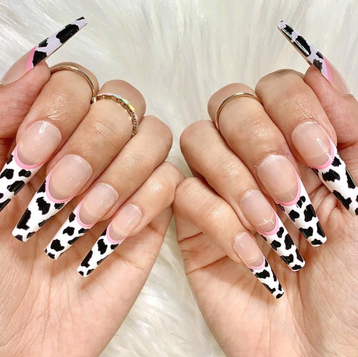 Cute Cow Print French Tips Press On Nails Handmade Fake Nails with glue  24pcs | eBay