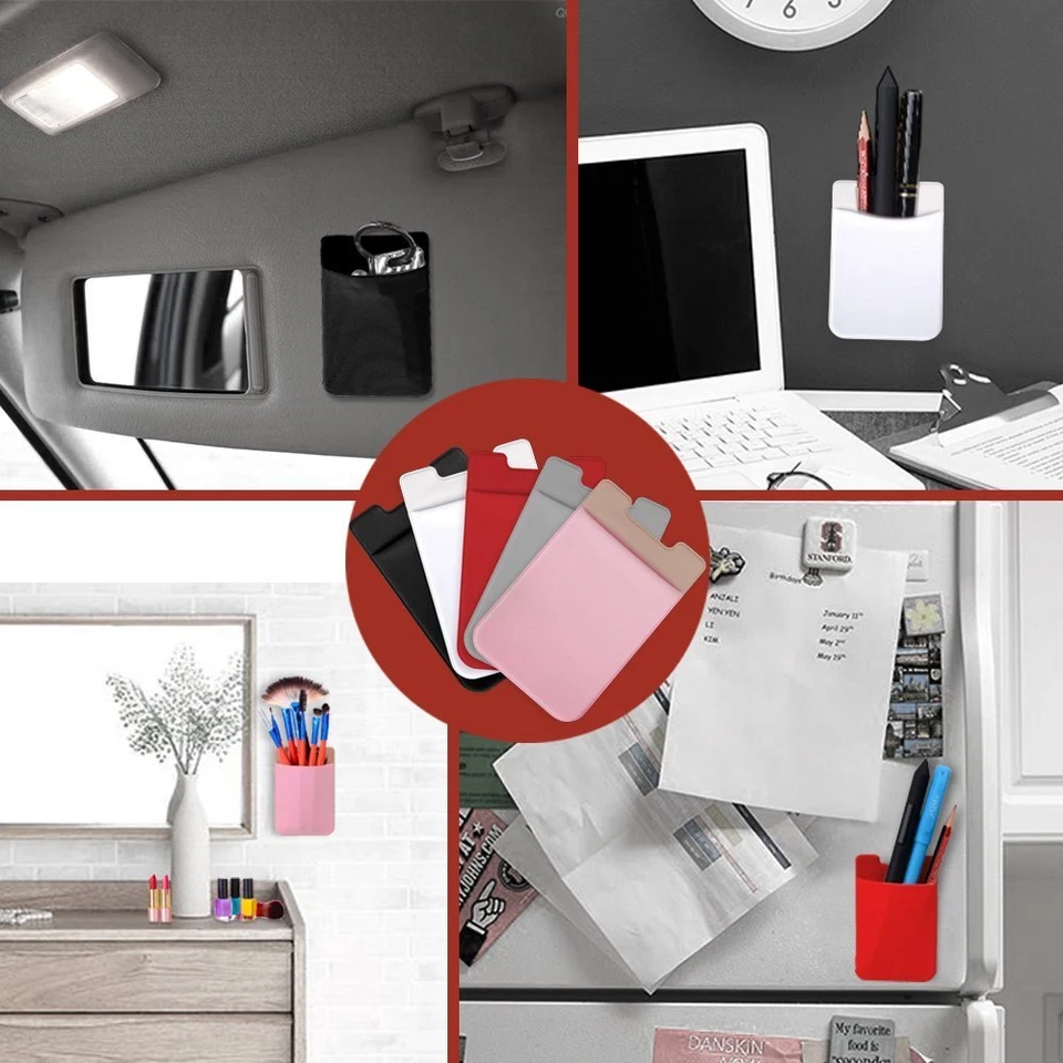 PACK of 6 HQ Elastic Lycra Pouch 3M Sticker Wallet Phone Car Visor Card Holder - Image 4 of 4