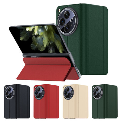For OnePlus Open Plain Leather Magnetic Flip Kickstand Business Slim Phone Case