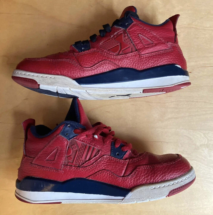 Nike Air Jordan 4 IV Retro GS PE Fiba Size 2.5Y 2.5 Sneakers Shoes Red Blue - Image 3 of 4