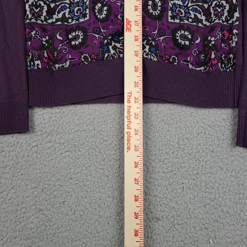 Suéter New York & Company Mujer Talla S Púrpura Transparente Estampado Floral Botón Cárdigan Foto 3 de 4