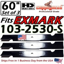 COPPERHEAD 3-PK 60" HD BLADES EXMARK 103-2530, 103-2530-S, 103-1580-S - USA MADE