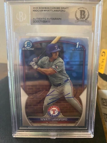 Wyatt Langford - 2023 Bowman Draft 1st Chrome - Auto - Beckett Authentic