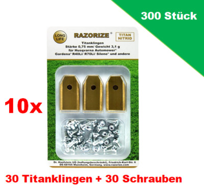 300x Premium Titan Ersatz-Messer Klingen Mähroboter RAZORIZE I Husqvarna Gardena