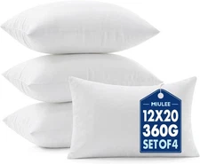 MIULEE Pillows Inserts, Pack of 4 12x20 Inch 100% Virgin Inch, White 
