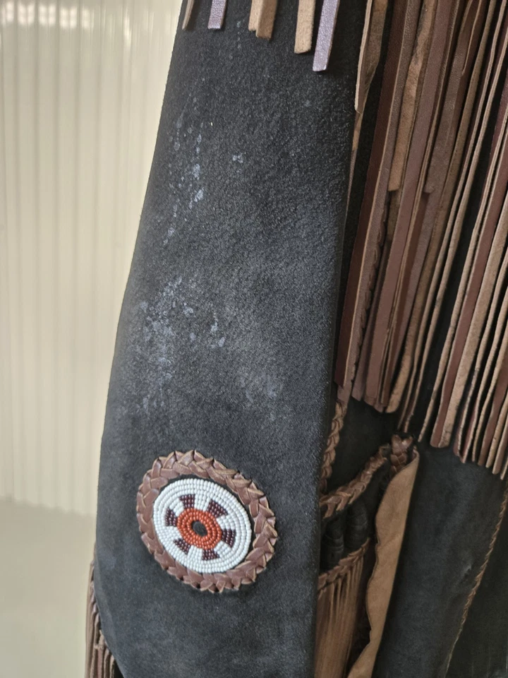 Scully Jacket Dark Leather Tassel Western Frontier Native American Coat Size 40 - Image 2 of 4