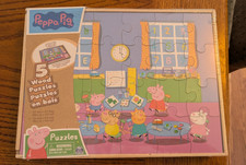 New Kids Peppa Pig 5 Wooden Puzzles in Wooden Box 4 8 pc 1 24 pc New Sealed