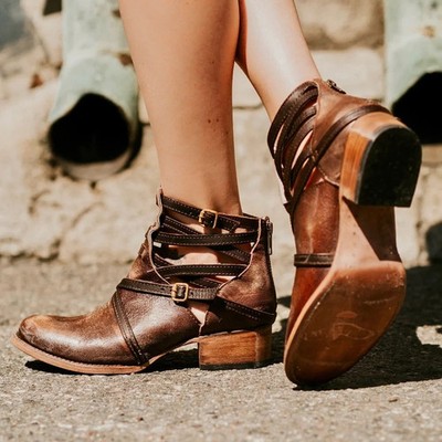 Freebird Stair Boots Distressed Strappy Ankle Boots Booties Size 8