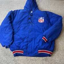Vtg delong NFL Jacket Mens Large Blue NFL Football Hooded Puffer Coat USA 80s
