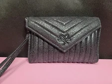 VICTORIA'S SECRET Wristlet Clutch Small Black Quilted Faux Leather Wallet