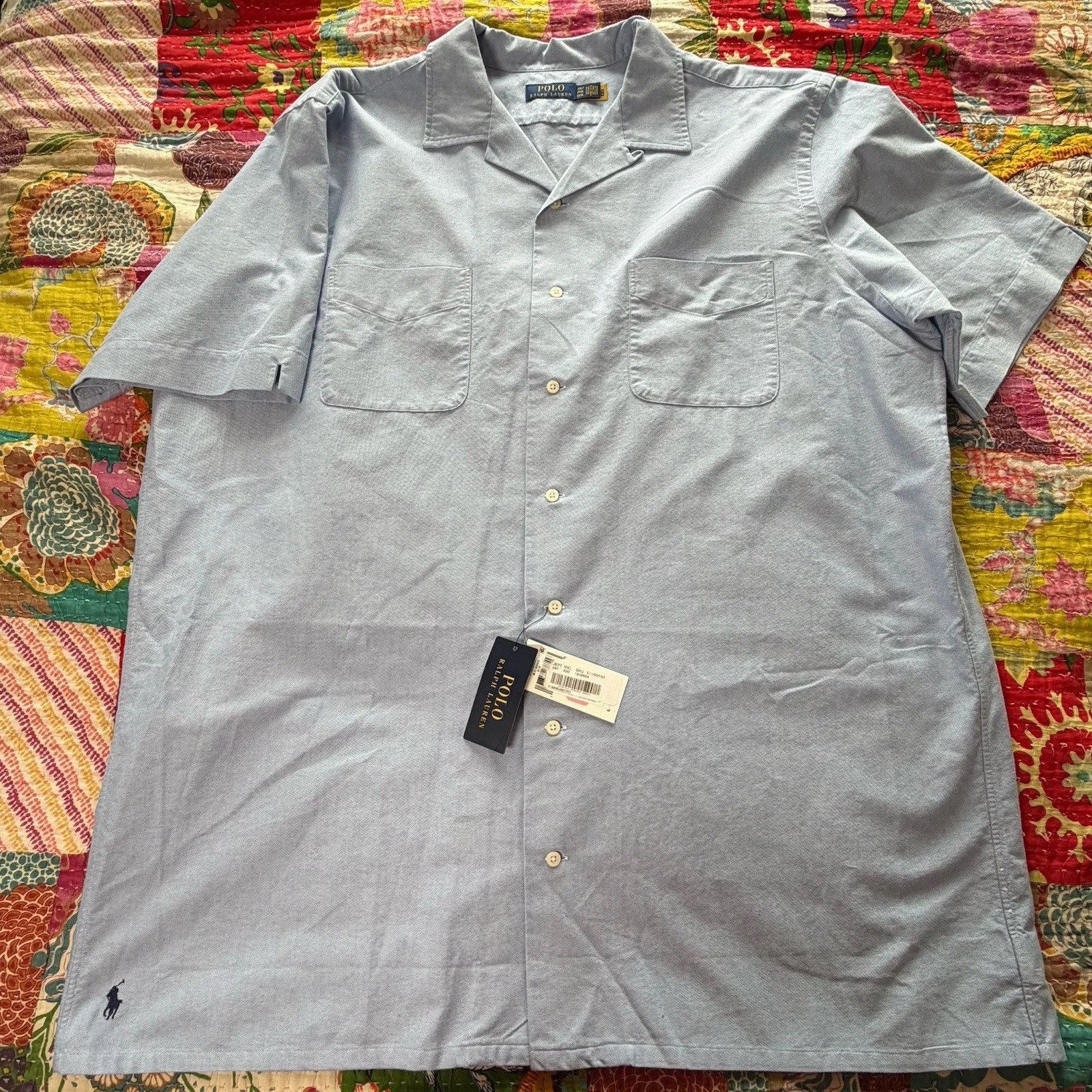 Polo Ralph Lauren 2XLT Classic Blue Oxford Camp Shirt Untucked Short Sleeve NWT