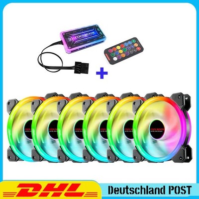 6x 6-Pin Gehäuselüfter PC Aura LED RGB Lüfter 120mm Case Fan Sync Controller