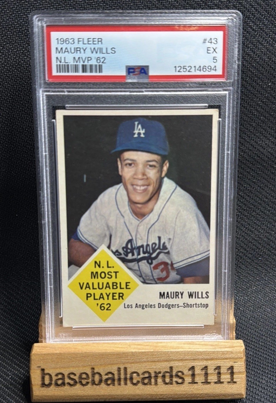 1963 Fleer 43 Maury Wills PSA 5 EX NL MVP '62 HOF Los Angeles Dodgers B2