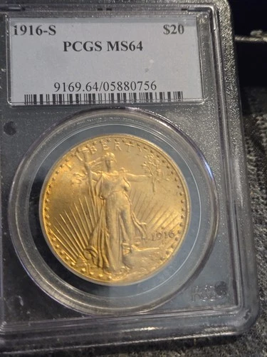 1916-s $20 St. Gaudens Pcgs Ms64 Nice Low Population $5000