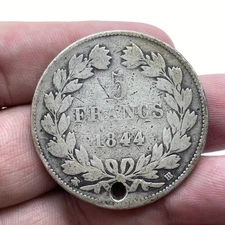 [#1212262] France, 5 Francs, Louis-Philippe, 1844, Rouen, Silver, 24g Holed 1