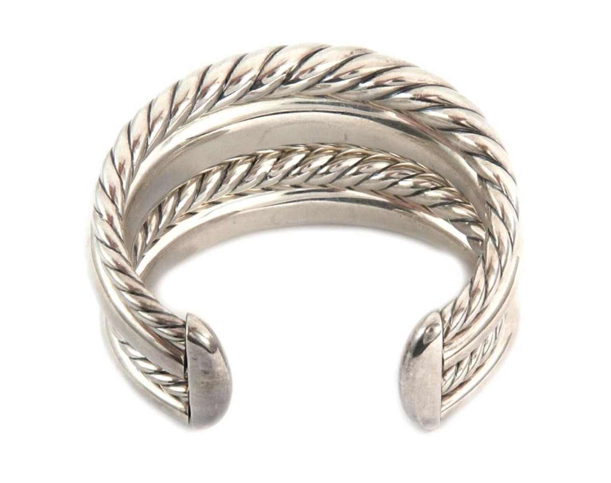 David Yurman Pure Form 4 Row Sterling Silver 42mm Wide Cuff Bracelet View 3