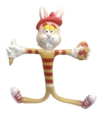 1989 Dudley's Vtg Easter Pals Egg Decorating Bunny Bendy Toy Orange Red 4.75" H