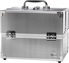 Creative Options Aluminum Makeup Train Case 4 Tray Organizer Lockable Silver NIB