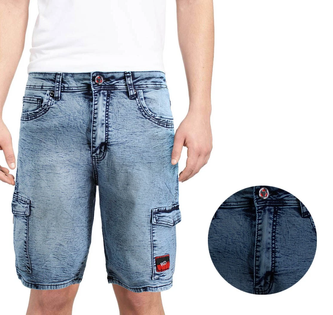 Men's Stretch Multi Pocket Slim Fit Stonewash Denim Jean Cargo Shorts