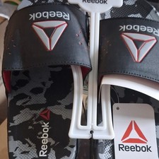 Reebok Pervade Slide Sandals Black Gray Camo Logo Synthetic Upper US 4 M