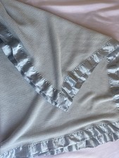 Vintage Blue Thermal Waffle Weave Baby Blanket Satin Nylon Trim 33 x 47 in