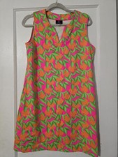 Sailor Sailor Pink Oranges Sleeveless V Neck Dress Stretch Size Medium Tropical
