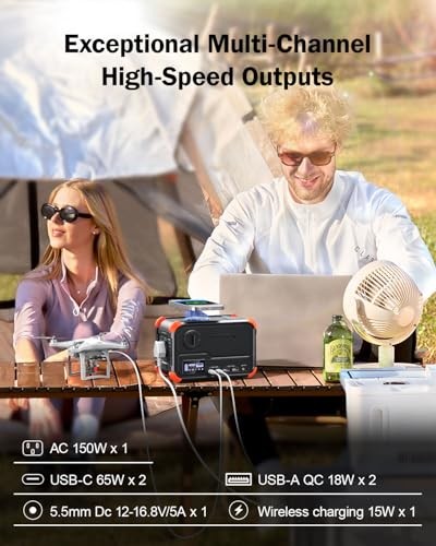Portable Power Station 153Wh Camping Small Solar Generator with Hand Orange - Picture 3 of 8