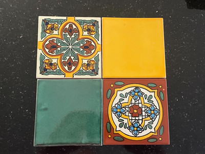 NEW Lot of 47 Genuine Talavera Tiles from Mexico. 4 1/4 x 4 1/4 x 1/4 inches.