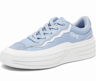 Women  Platform Sneakers-Genuine Leather Casual Walking Shoes Light Blue Size 9