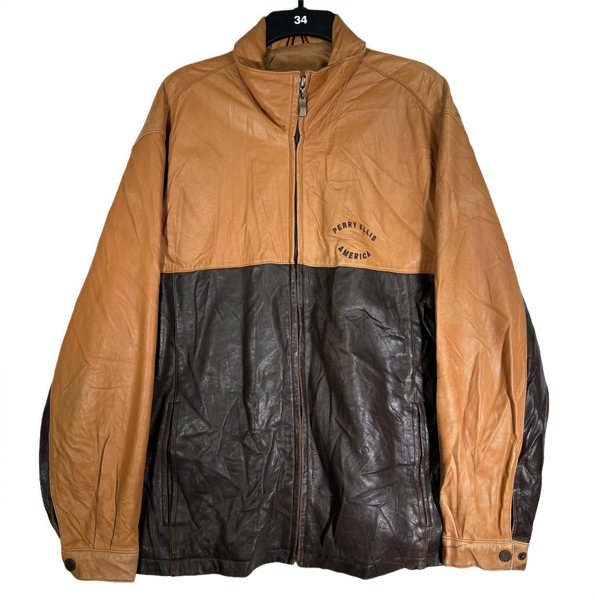 Vintage 90s Perry Ellis Black Leather Jacket Men, | Mezcal +