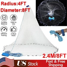 8FT Fishing Cast Net Bait Easy Throw Hand Cast Strong Nylon Mesh 3/8in Mesh Size