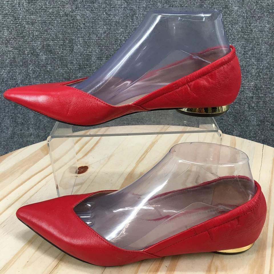 Massimo Dutti Shoes Womens 37 Classic Slip On Pointed Ballet Flats Red Leather - Image 2 of 4