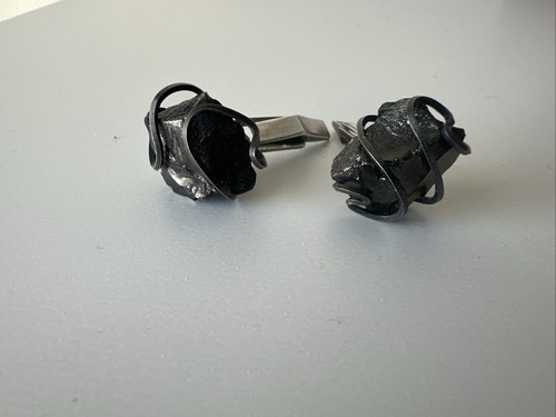 Vintage Mid Century Sterling Silver Brutalist Raw Mineral Cufflinks Pat 2472958 - Picture 13 of 13