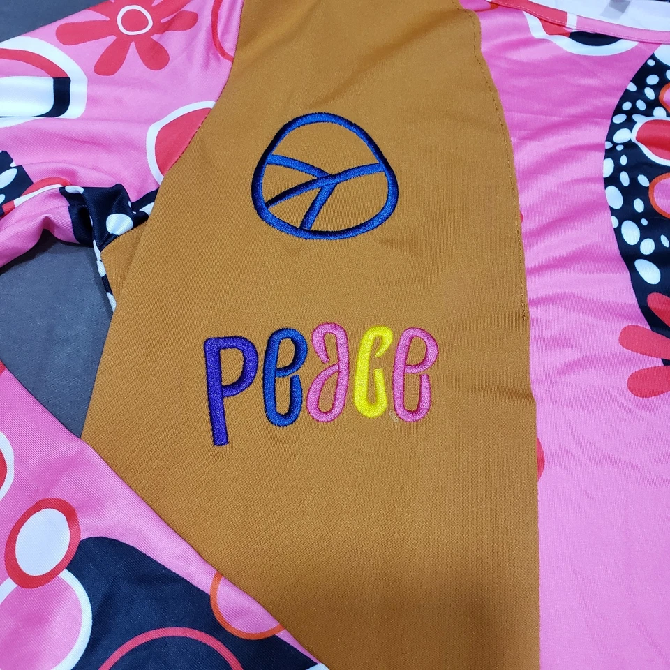 Mujer M Rosa Hippie Mini Vestido Psicodélico Años 60 70 Disfraz Flecos Manga Larga Foto 2 de 4