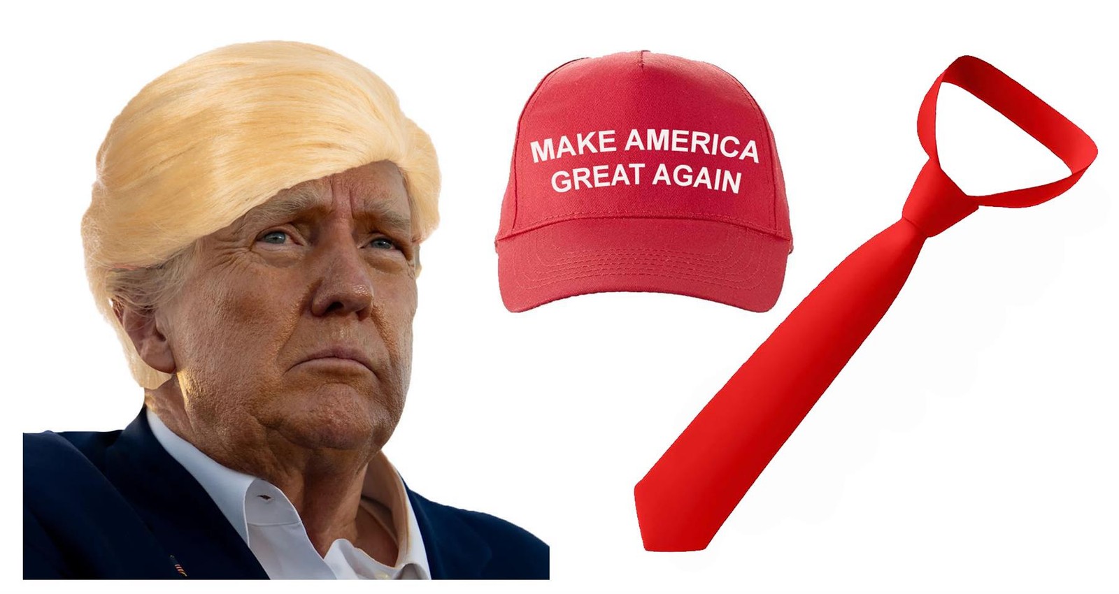 Adults Great American President Cap, Wig & Tie Donald Trump Fancy Dress