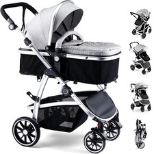 Baby Stroller, 2-in-1 Reversible Toddler Seat with Basket Mode, Foldable Infant