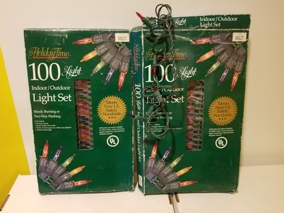 Vintage Holiday Time 100 Ct Incandescent Multicolor Christmas Lights 2 Set Lot