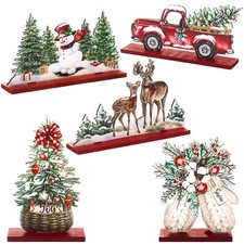 5 Pcs Christmas Table Decorations Wooden Christmas Table Centerpieces Joy Sign