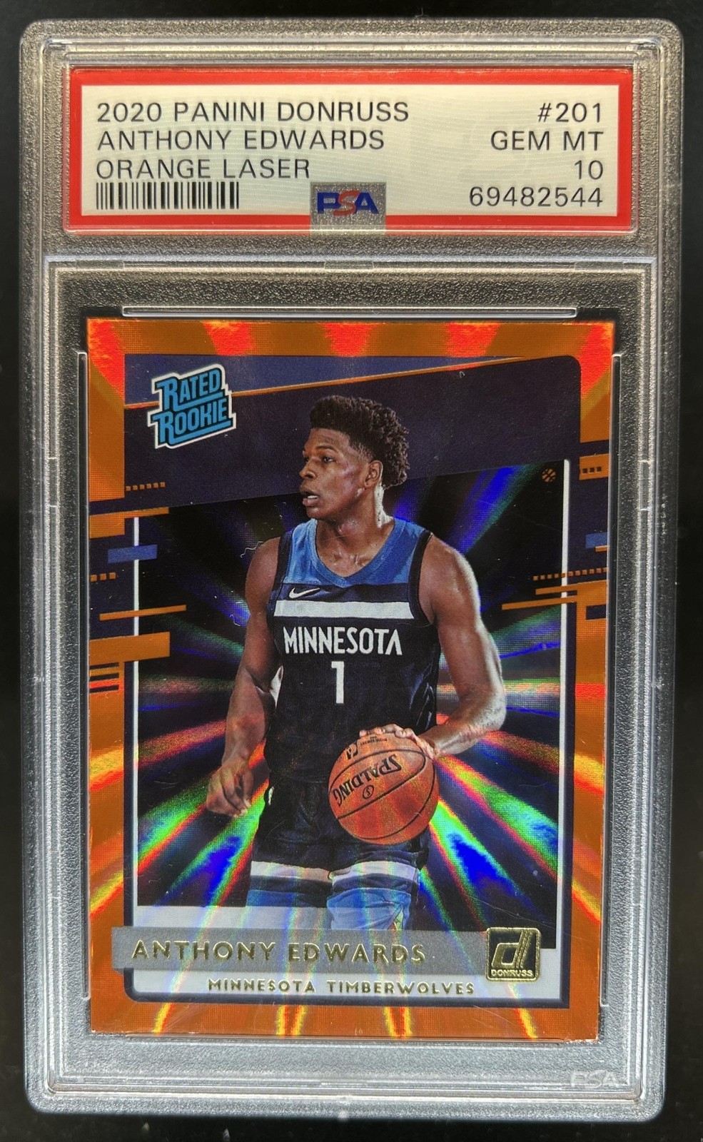 2020-21 Panini Donruss Anthony Edwards Holo Orange Laser Rookie RC #201 PSA 10