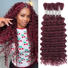 Elegant 99J Burgundy Human Hair for Boho Braids - 18 Inch Deep Waves, 6 Bundles