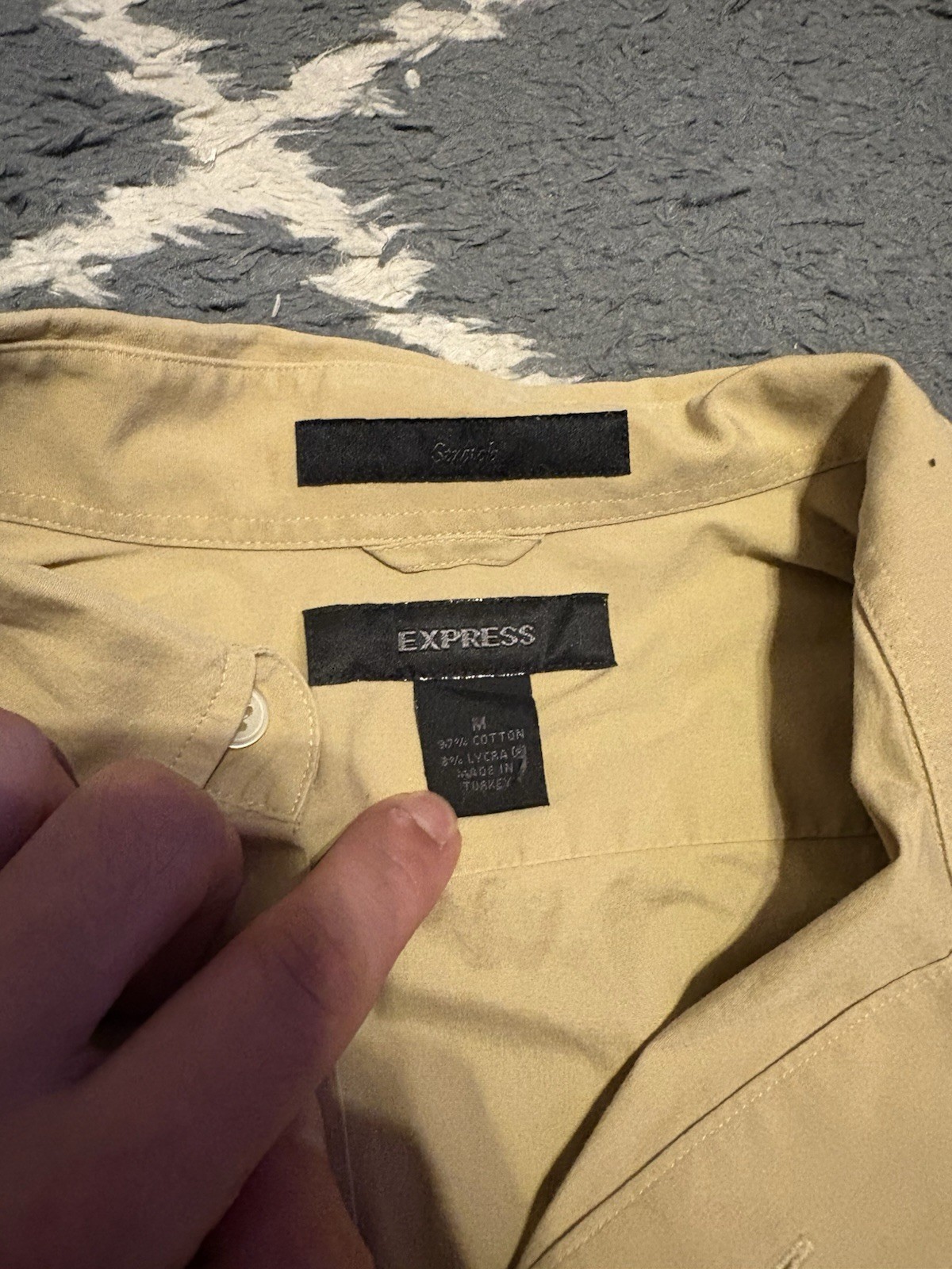 Beige Stretch Express Button Down Short Sleeve Si… - image 3