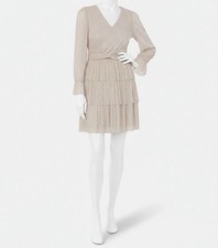 1.State Women's Silver Metallic Crinkled Tiered Fit & Flare Dress Size S