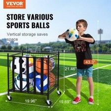 Rolling Sports Ball Storage Cart Lockable Basketball Cage with Elastic