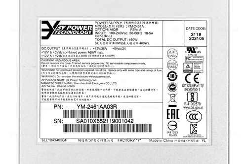YM-2461AA03R 3YPOWER 460W POWER SUPPLY - Afbeelding 4 van 8
