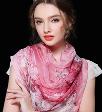 100 Silk Scarf Women neckerchief Shawl Wrap large thin Floral pink red MY146-4