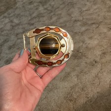 Vintage Western Style Horseshoe Belt Buckle with Tiger Eye Center Stone